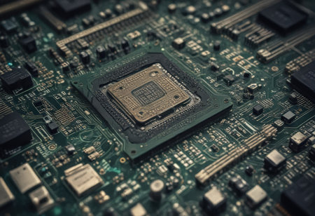 Electronic circuit board close up. Technology background. Selective focusの素材