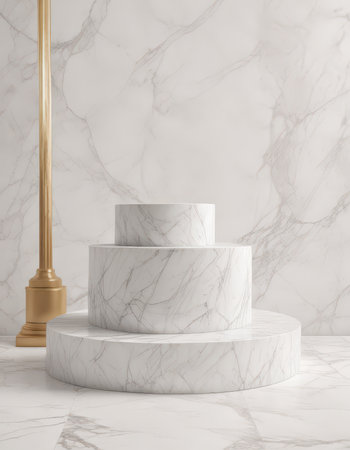 3d rendering of white marble podium for product display in minimal style.の素材
