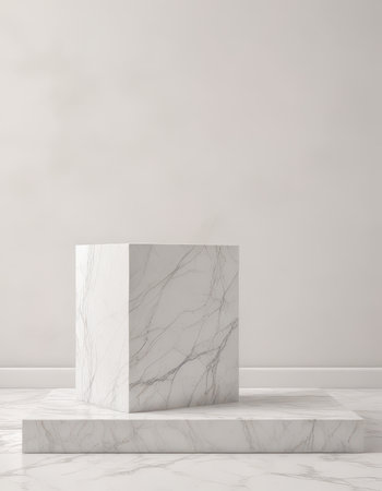 White marble podium on a white background. 3d rendering mock upの素材