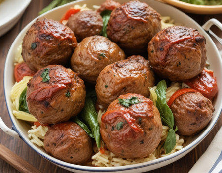 stuffed meatballs with vegetables, close-up, top viewの素材