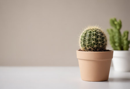 Cactus in a pot on a light background. Minimalistic style.の素材