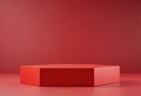 3d render of red podium on red background. Minimal scene.の素材