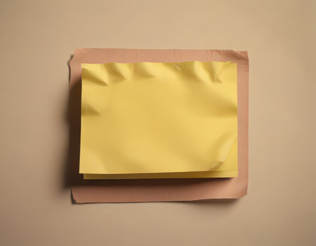 Blank yellow post it note paper on brown background, copy spaceの素材
