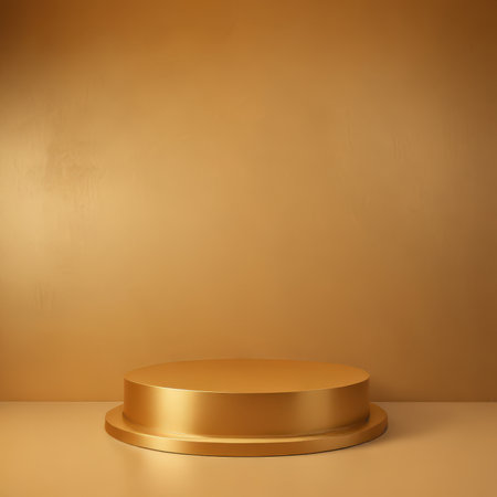 Abstract background with gold podium for product presentation. 3d render.の素材