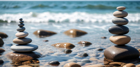 Stack of zen stones on the seashore. Zen conceptの素材