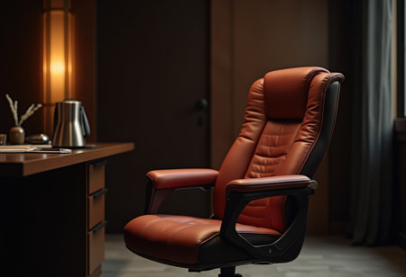 Modern office interior. Comfortable leather armchair in the room.の素材