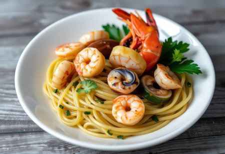 Seafood pasta with shrimps, prawns and musselsの素材