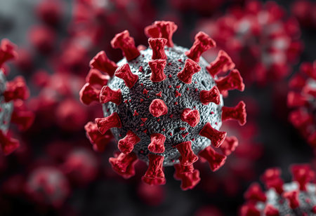 Coronavirus 2019-nCov. Coronavirus outbreak infecting respiratory system as dangerous flu strain cases as a pandemic. Microscope virus close up. 3D illustrationの素材