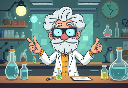 Scientist in chemical laboratory. Vector illustration of a cartoon scientist.の素材