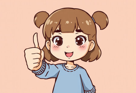 Illustration of a Cute Little Girl Giving a Thumbs Upの素材
