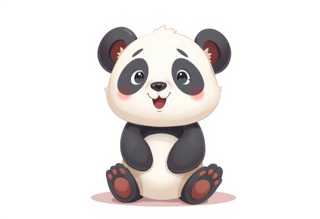 Cute cartoon panda sitting on white background. Vector illustration.の素材