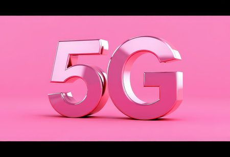 3d render of a 5G sign on a pink background.の素材