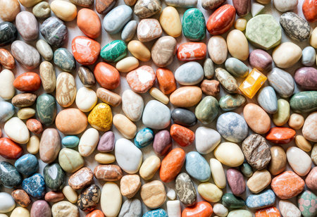 Colorful stone pebbles background. Flat lay, top view.の素材