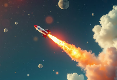 Rocket launch into space. 3D rendering. Elements of this image furnished by NASAの素材