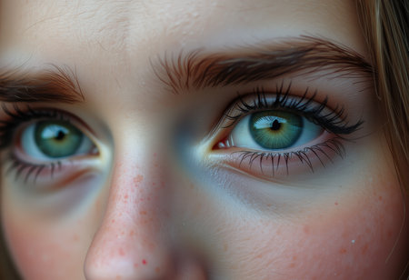 Close-up of the eyes of a beautiful girl with blue eyesの素材