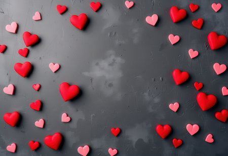 Valentine's Day background with red hearts on a black backgroundの素材