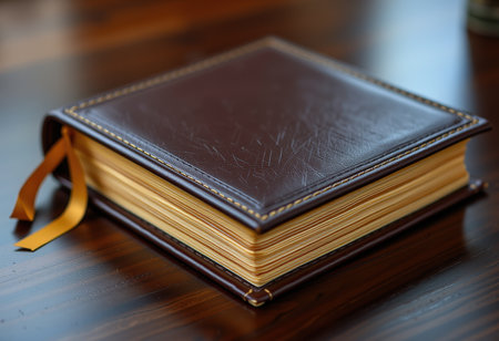 Book on a wooden table. Close-up. Selective focus.の素材