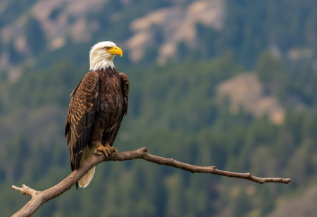 Bald Eagle (Haliaeetus leucocephalus) perched on a branchの素材