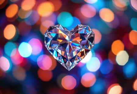 Heart shape diamond on bokeh background. Love and Valentine's day concept.の素材