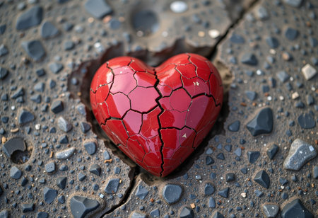Broken heart on the asphalt background. Valentine's day concept.の素材