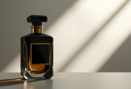 Perfume bottle with shadow on the wall. 3d renderの素材