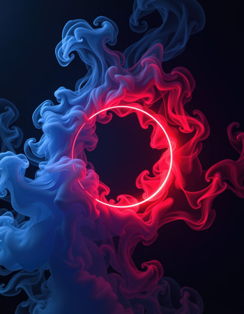 Abstract background with red and blue smoke in the form of a circleの素材