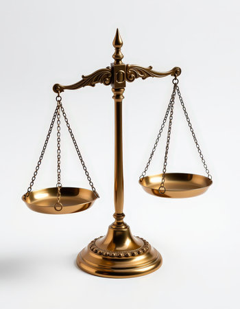 Scales of justice isolated on white background. 3D rendering.の素材