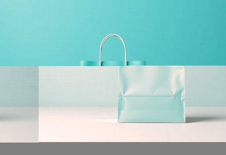 Blank paper shopping bags on pastel background. 3D renderingの素材