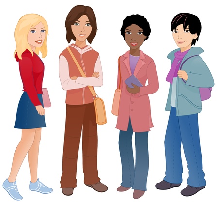 Vector illustration  group of cute multi-ethnic students のイラスト素材