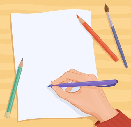 Vector background with a writing or drawing hand.のイラスト素材