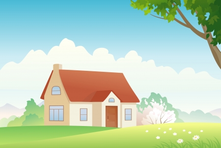 Vector illustration of a spring countryside.のイラスト素材