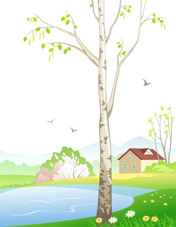 Vector illustration of a spring landscape.のイラスト素材