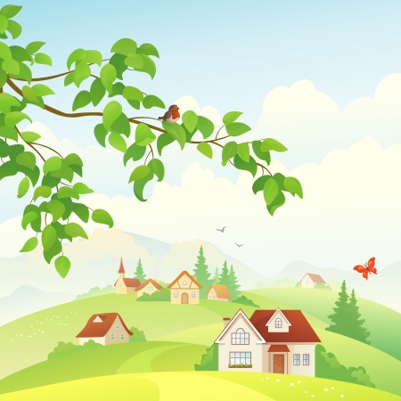 Vector illustration of a beautiful village view.のイラスト素材