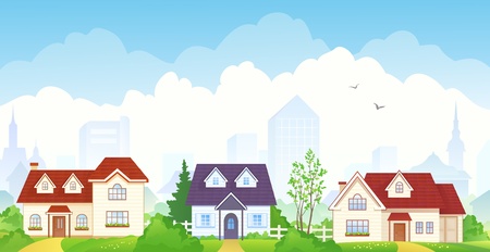 Vector illustration of summer suburbsのイラスト素材