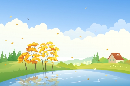Vector illustration of a fall landscapeのイラスト素材
