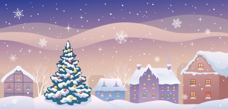 Vector illustration of a snowy Christmas townのイラスト素材