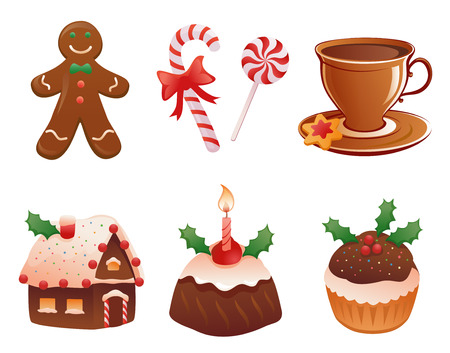 Vector collection of traditional Christmas desserts, isolated on whiteのイラスト素材