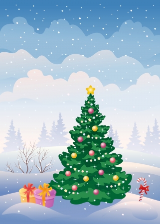 Vector illustration of a snowy landscapeのイラスト素材