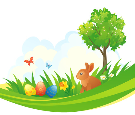 Vector illustration of an Easter design with a bunnyのイラスト素材