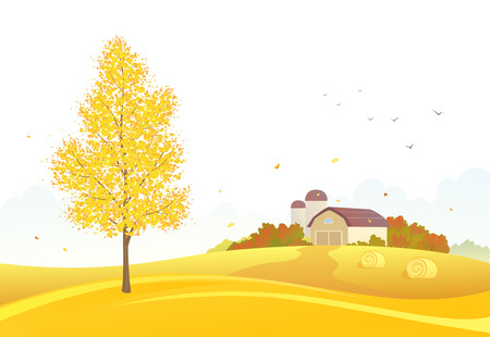 Vector illustration of an autumn farm scene on a white backgroundのイラスト素材