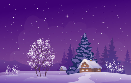 Vector illustration of a beautiful Christmas snow covered landscapeのイラスト素材