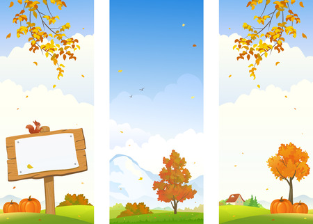 Vector illustration of beautiful autumn landscapes, vertical bannersのイラスト素材