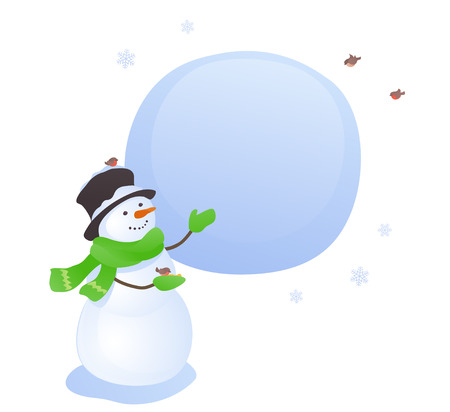 Vector illustration of a cute snowman with a sign, isolated on a white backgroundのイラスト素材