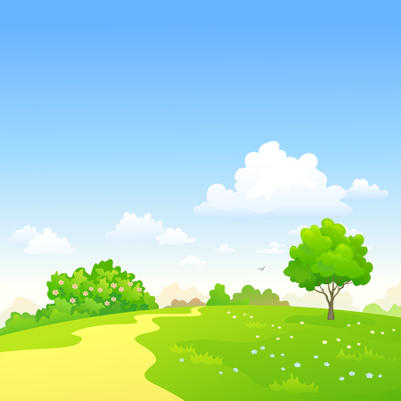 Vector cartoon illustration of a green spring landscapeのイラスト素材