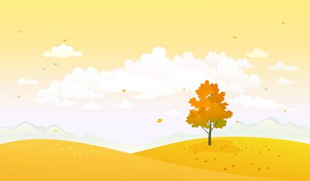 Vector autumn nature, yellow hills and sky backgroundのイラスト素材