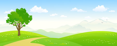 Vector illustration of a beautiful summer landscapeのイラスト素材
