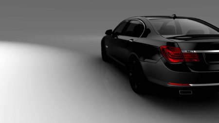 Rear side view of black luxury car for vip in showroomの写真素材
