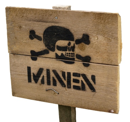Warning sign on landmine fieldの写真素材