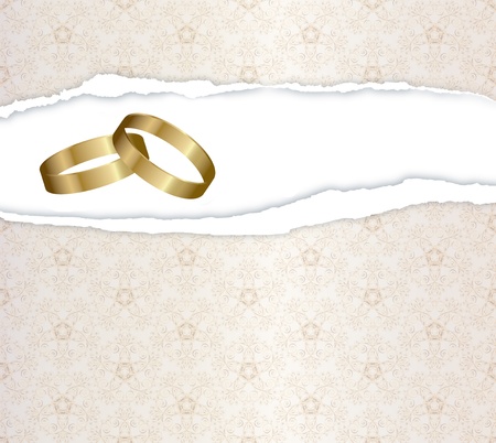wedding card with gold ringsの写真素材