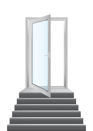 Open white doors with glass panels with stairsのイラスト素材